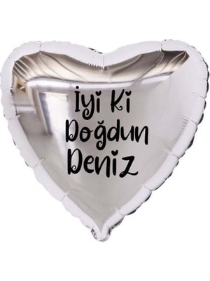 Eğlence Marketi 18 Inç Gümüş Renk Kişiye Özel Iyi Ki Doğdun Yazılı Kalp Folyo Balon
