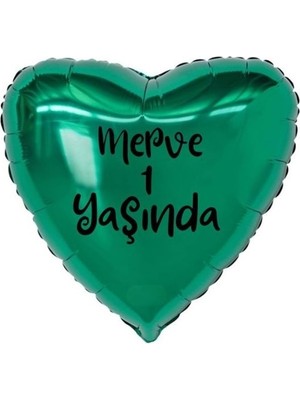 Eğlence Marketi 18 Inç Yeşil Renk Kişiye Özel Yaşında Yazılı Kalp Folyo Balon