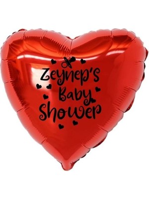 Eğlence Marketi 18 Inç Kırmızı Renk Kişiye Özel Baby Showers Yazılı Emzik-Kalp Figürlü Kalp Folyo Balon