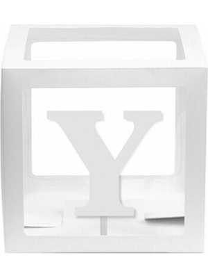 Eğlence Marketi Beyaz Şeffaf Balon Kutusu 25X25 cm Y Harfi