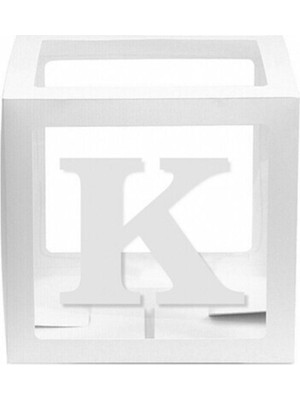 Eğlence Marketi Beyaz Şeffaf Balon Kutusu 25X25 cm K Harfi
