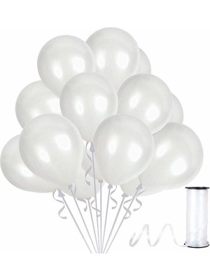 Eğlence Marketi 12 Inç Standart Boy Metalik Balon 50 Adet Beyaz