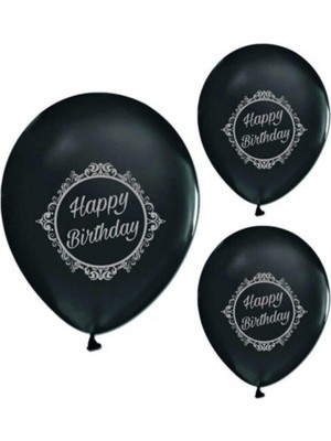 Eğlence Marketi 12 Inç Standart Boy Baskılı Balon 10 Adet Gümüş Happy Birthday