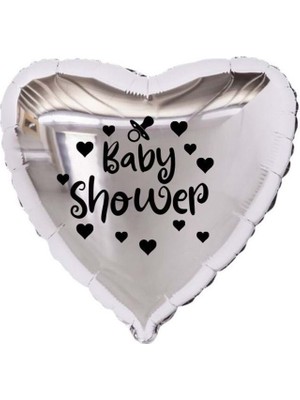 Eğlence Marketi 18 Inç Gümüş Renk Kalp - Emzik Figürlü Baby Shower Temalı Kalp Folyo Balon