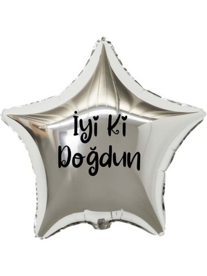 Eğlence Marketi 18 Inç Gümüş Renk Iyi Ki Doğdun Yazılı Yıldız Folyo Balon