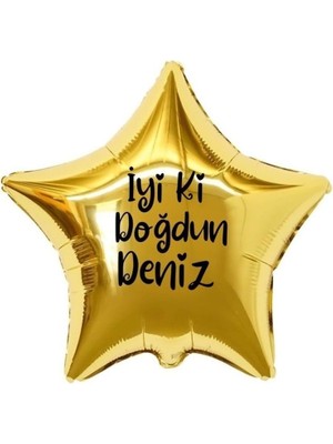 Eğlence Marketi 18 Inç Gold Renk Kişiye Özel Iyi Ki Doğdun Yazılı Yıldız Figürlü Yıldız Folyo Balon