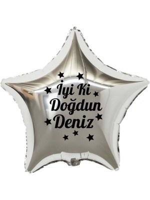 Eğlence Marketi 18 Inç Gümüş Renk Kişiye Özel Iyi Ki Doğdun Yazılı Yıldız Figürlü Yıldız Folyo Balon