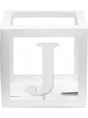 Eğlence Marketi Beyaz Şeffaf Balon Kutusu 25X25 cm J Harfi