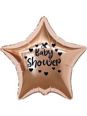 Eğlence Marketi 18 Inç Rose Gold Renk Kalp - Emzik Figürlü Baby Shower Temalı Yıldız Folyo Balon