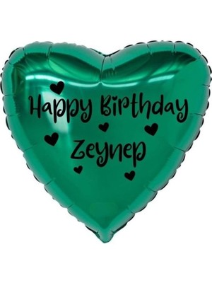 Eğlence Marketi 18 Inç Yeşil Renk Kişiye Özel Happy Birthday Yazılı Kalp Figürlü Kalp Folyo Balon