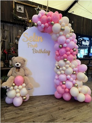 Eğlence Marketi Krom Gold Şeker Pembe Makaron Pembe ve Sütlü Kahve Balon Zinciri 100 Adet