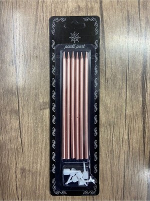 Eğlence Marketi 20 cm Uzun Pasta Mumu 6 Lı Rose Gold