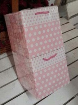 Eğlence Marketi 11X11 cm Ipli Karton Çanta 10 Adet Pembe Puantiyeli