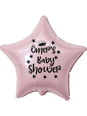 Eğlence Marketi 18 Inç Pembe Renk Kişiye Özel Baby Showers Yazılı Yıldız-Taç Figürlü Yıldız Folyo Balon