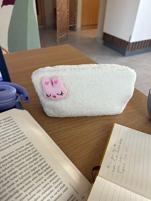 Sumicorn Design Sevimli Peluş Tavşan Yıkanabilir Fermuarlı Pötikare Astarlı Bez Kalemlik Kalem Kutusu Makyaj Çantası