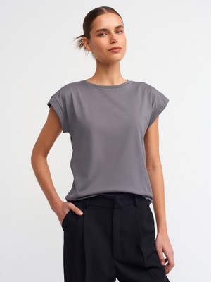 Dilvin 3504 Bisiklet Yaka Penye T-Shirt-Füme