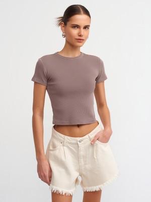 Dilvin 30457 Yıkama Efektli T-Shirt-Kahve