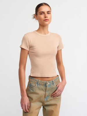 Dilvin 30457 Yıkama Efektli T-Shirt-Bej