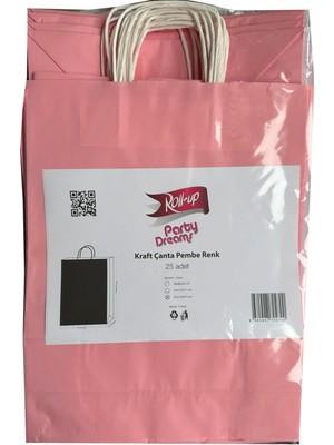 Omeyva Büküm Saplı Kraft Kağıt Karton Hediyelik Çanta Poşet Torba - Pembe - 25X31 Cm. - 25 Adetlik 4 Paket