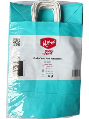 Omeyva Büküm Saplı Kraft Kağıt Karton Hediyelik Çanta Poşet Torba - Mavi 2 - 25X31 Cm. - 25 Adetlik Paket