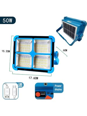 Tarez BL-911 Solar Güneş Enerjili LED Projektör 50 Watt, Su Geçirmez 5000 Lümen ( Beyaz, Gün Işığı, Mavi Kırmızı Çakar )