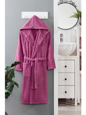 Mira Home Kapüşonlu Unisex Banyo Bornozu &AMP;#37;100 Soft Pamuklu Mürdüm