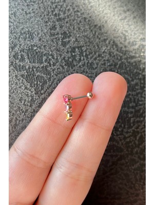 2D2B Nature Renkli Kalp Taşlı Rose Gold Piercing