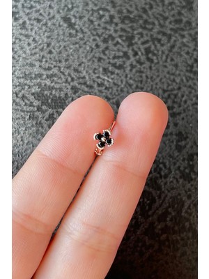 2D2B Nature Siyah Taşlı Rose Gold Halka Çiçek Piercing