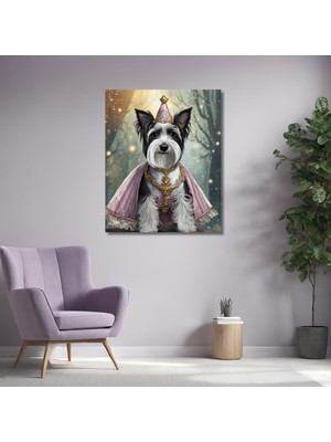 Gaagart Tekli Dikey Kanvas Duvar Tablosu Prenses Kostümlü Siyah Beyaz Terrier