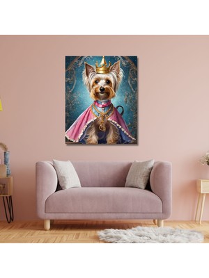 Gaagart Tekli Dikey Kanvas Duvar Tablosu Prenses Kostümlü Terrier Köpek