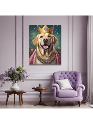 Gaagart Tekli Dikey Kanvas Duvar Tablosu Prenses Kostümlü Sarı Labrador Köpek