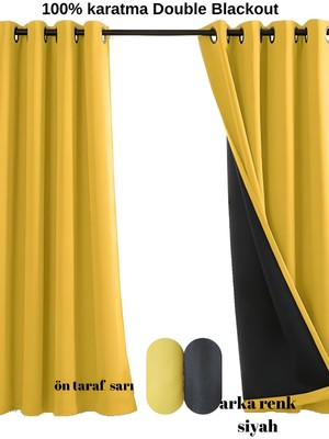 Mebelport Curtain Sarı Double Blackout 100%  Karartma Kuş Gözü Dikim (Iki Kanat)