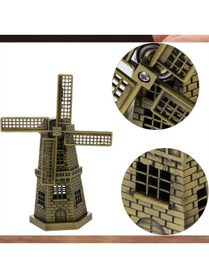Hediyesahibi  Vintage Metal Hollanda Yel Değirmeni Biblo Antik Bronz 17CM