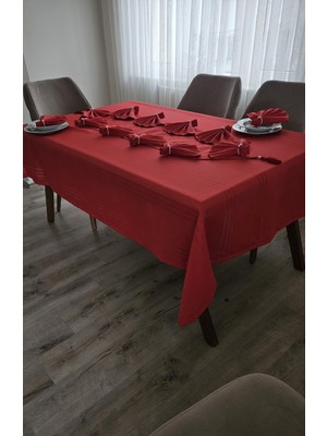 Zesa Home Colber Çizgi Detaylı Masa Örtüsü Kırmızı 8 Kişilik 18 Parça - Masa 160X180...160X350