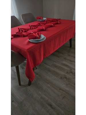 Zesa Home Colber Çizgi Detaylı Masa Örtüsü Kırmızı 8 Kişilik 18 Parça - Masa 160X180...160X350