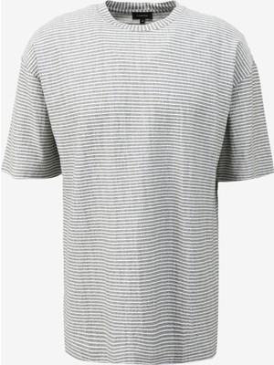 Fabrika Haki Erkek Bisiklet Yaka Loose Fit Çizgili T-Shirt F4SM-TST 036