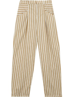 Fabrika Lastikli Bel Bol Kesim Beyaz - Bej Kadın Pantolon F4SL-PNT0822