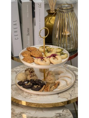 Heda Porselen Rüya Altın Yaldız Porselen Kurabiyelik Kırık Beyaz