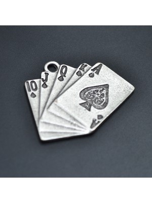 Bu Farklı Poker İskambil Deri ip Kolye - Gümüş Kaplama - Kadın Erkek Kolye - No:792