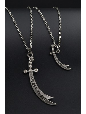 2'li Zülfikar Kılıç - Ya Ali Kılıç Erkek Kadın Kolye Seti - Kod:624