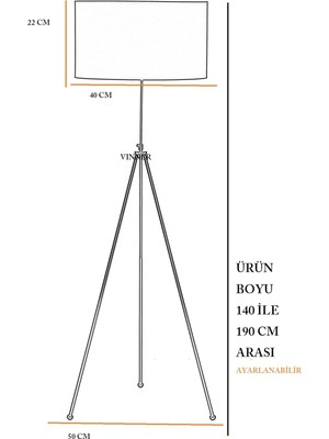 Vinner Noa Siyah Kaplama Tripod Boyu Ayarlanabilir Metal Lambader - Siyah