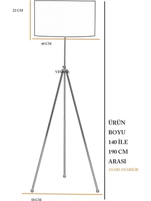 Vinner Noa Siyah Kaplama Tripod Boyu Ayarlanabilir Metal Lambader - Pre Kahve