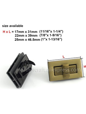 Haicheng Shop Açık Altın Stili 25X46,5 mm 1x Metal Dikdörtgen Çanta Dönüş Kilidi Büküm Kilit Toka Deri El Sanatları Kadın Çanta Çanta Omuz Çantası Çanta Dıy Donanım 3 Boyutları (Yurt Dışından)