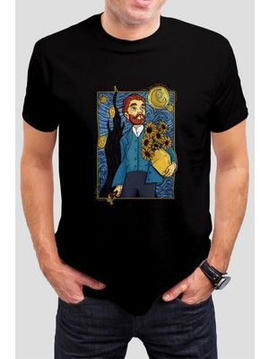 T-35 Van Gogh Baskılı Siyah Unisex Tişört