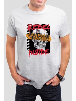 T-35 Kaplan Kuru Kafa Baskılı Beyaz  Unisex Tişört