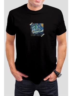 T-35 Van Gogh Yıldızlı Gece Baskılı Siyah  Unisex Tişört