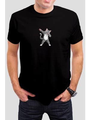 T-35 Kedi Baskılı Siyah Unisex Tişört