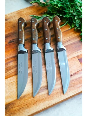 Swencraft Sürmene Mutfak Sebze Et Ekmek Bıçak Seti 4'lü Çeyiz Seti Ahşap Ceviz Sap 22 cm