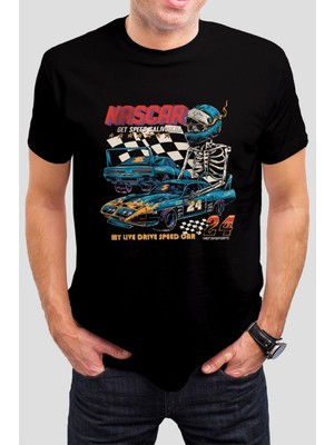 T-35 Nascar Baskılı Siyah Renk Unisex Tişört