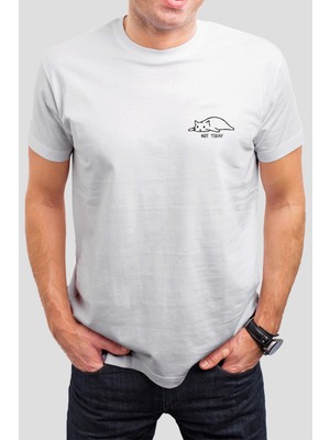 T-35 Not Today Kedi Baskılı Beyaz Unisex Tişört